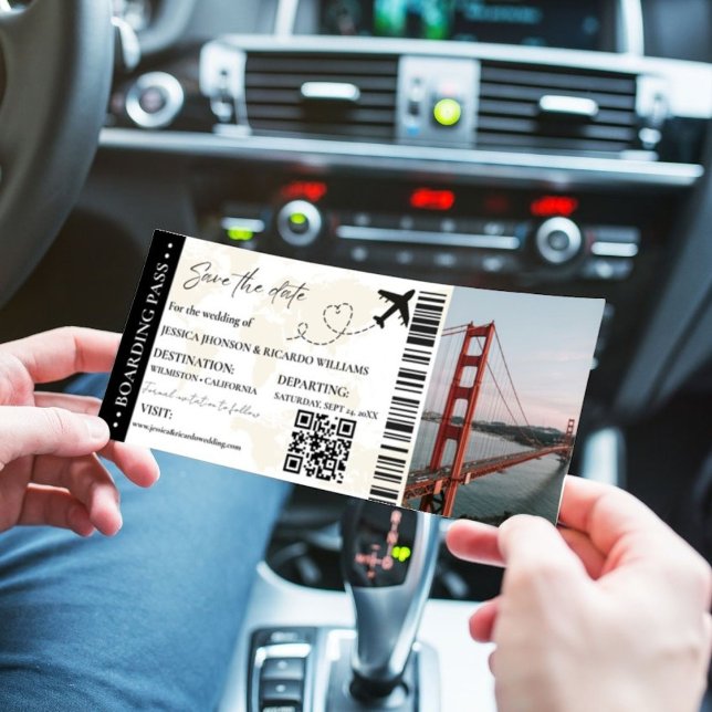 Modern Minimalist Boarding Pass AIrplane Wedding  Save The Date (Creator Uploaded)