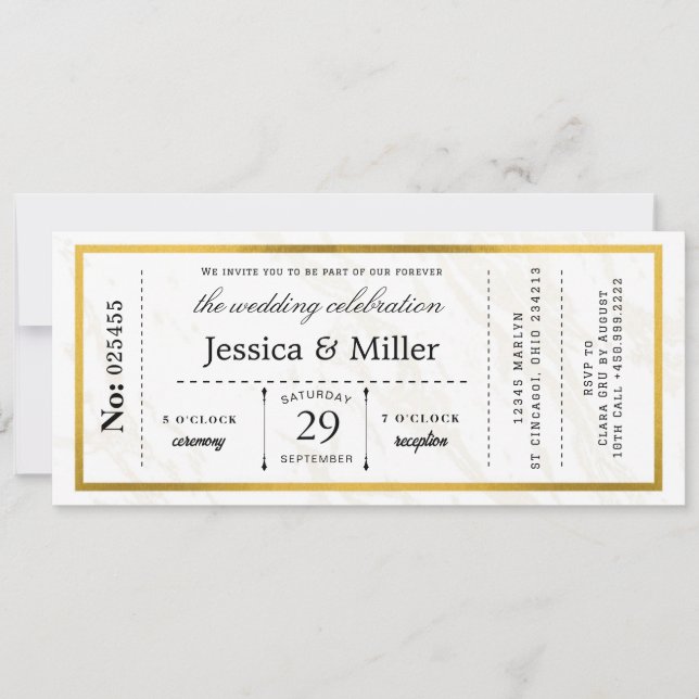 Modern Minimalist Boarding Pass Wedding Invitation (Front)