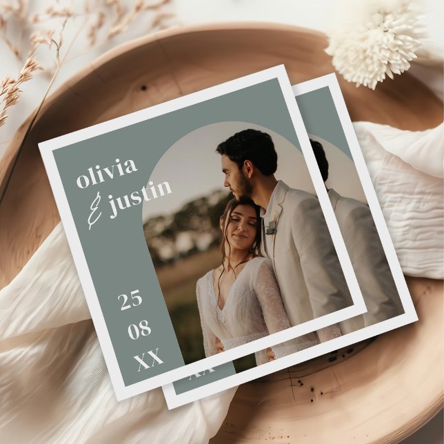Modern Minimalist Boho Arch Photo Wedding Napkin (Creator Uploaded)