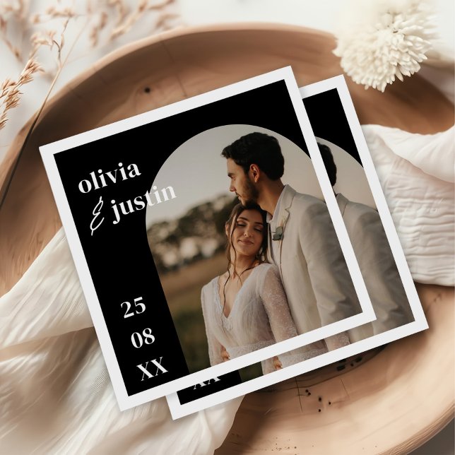 Modern Minimalist Boho Arch Photo Wedding Napkin (Creator Uploaded)