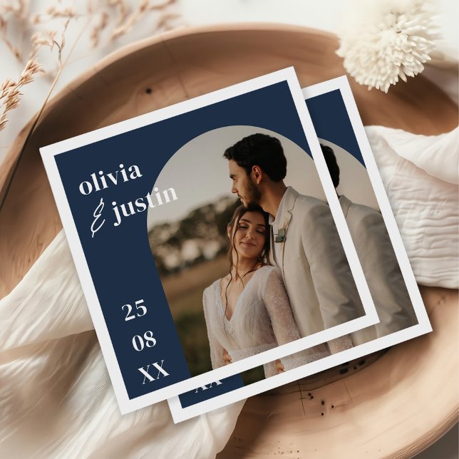 Modern Minimalist Boho Arch Photo Wedding Napkin (Creator Uploaded)