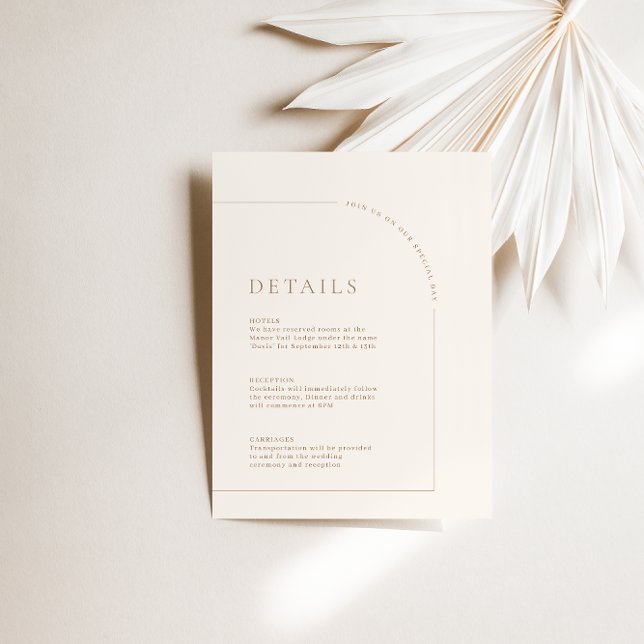Modern Minimalist  Boho Arch Wedding Details Enclosure Card (Creator Uploaded)