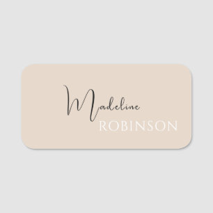 Modern Minimalist Boho Beige Script Name Tag