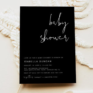 Modern Minimalist Boho Black Baby Shower Invitation