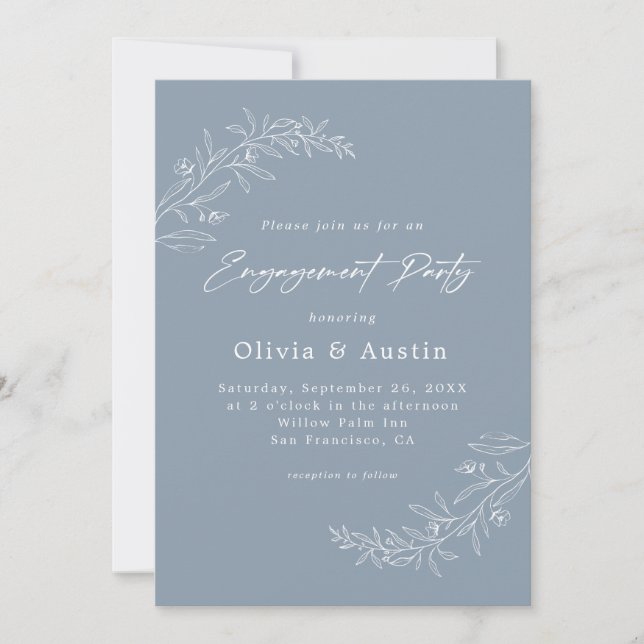 Modern Minimalist Boho Dusty Blue Engagement Party Invitation (Front)