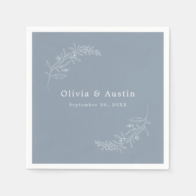 Modern Minimalist Boho Dusty Blue Wedding Napkin (Front)