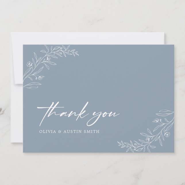 Modern Minimalist Boho Dusty Blue Wedding Thank You Card (Front)