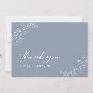 Modern Minimalist Boho Dusty Blue Wedding Thank You Card