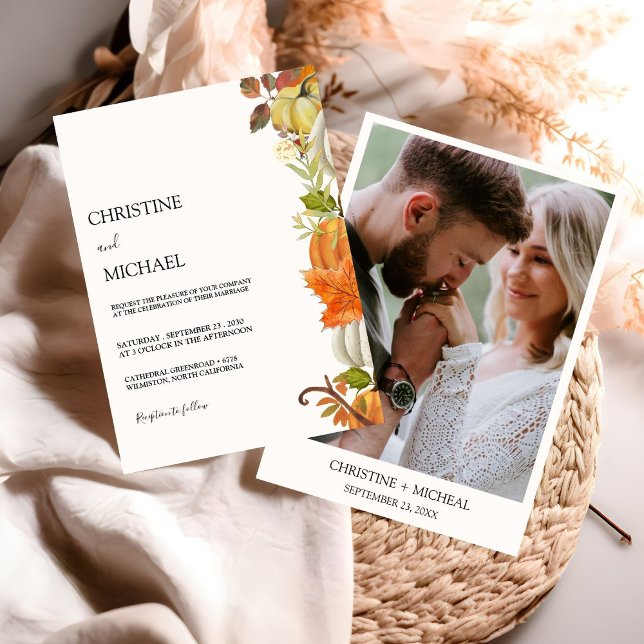 Modern Minimalist Boho Fall Pumpkin Wedding  Invitation (Creator Uploaded)