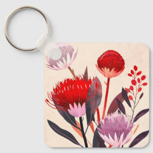 Modern Minimalist Boho Floral Botanical Key Ring