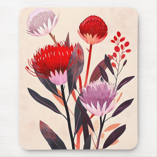 Modern Minimalist Boho Floral Botanical Mouse Mat (Front)