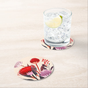 Modern Minimalist Boho Floral Botanical Round Paper Coaster