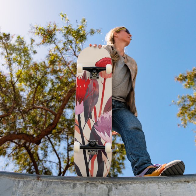 Modern Minimalist Boho Floral Botanical Skateboard (Outdoor 1)