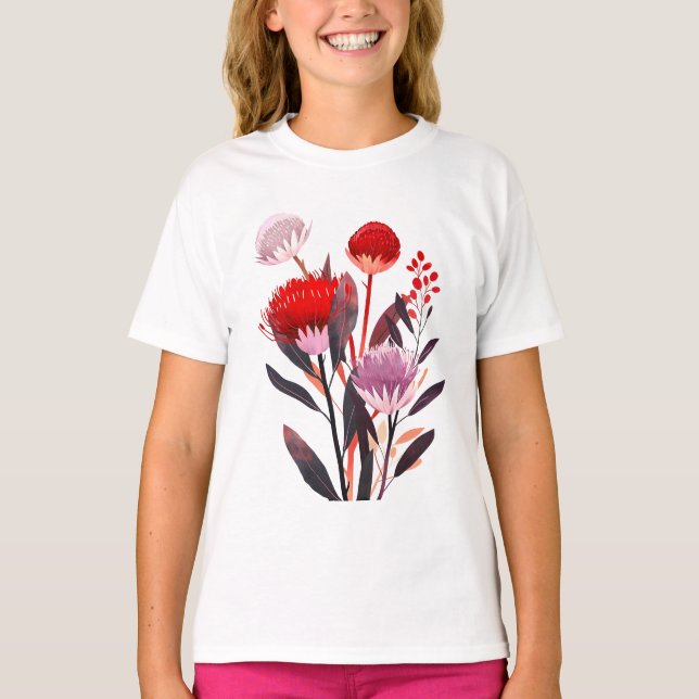 Modern Minimalist Boho Floral Botanical T-Shirt (Front)