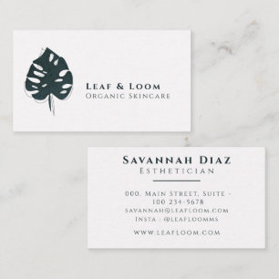 Modern Minimalist Boho Monstera Leaf Green White Business Card