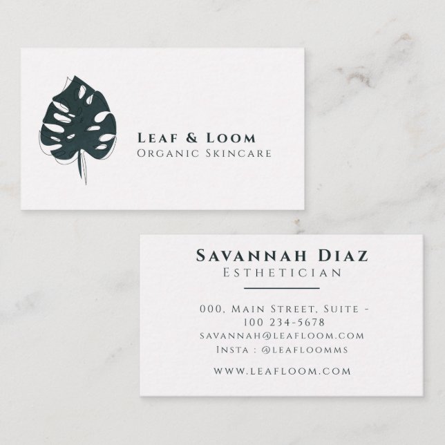 Modern Minimalist Boho Monstera Leaf Green White Business Card (Front/Back)