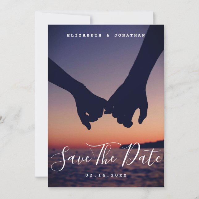 Modern Minimalist Boho Navy Blue Wedding Photo Save The Date (Front)