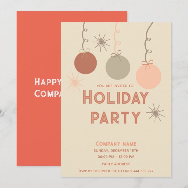 Modern minimalist boho ornaments holiday party  invitation (Front/Back)