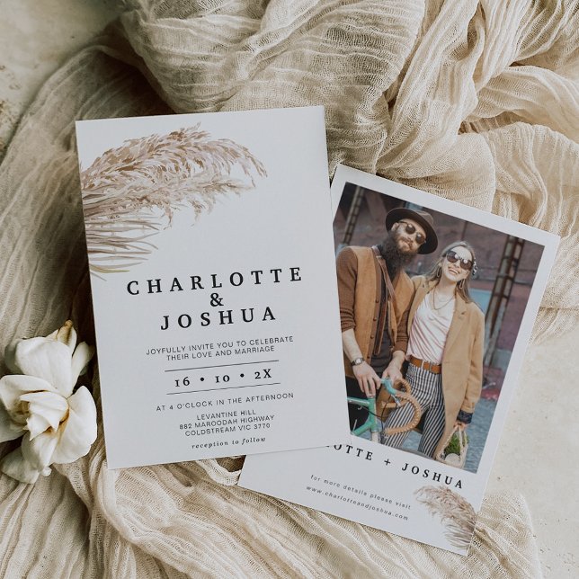 Modern Minimalist Boho Pampas Grass Palm Wedding I Invitation (Creator Uploaded)