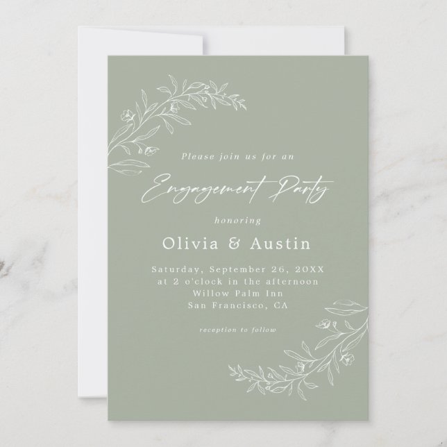 Modern Minimalist Boho Sage Green Engagement Party Invitation (Front)
