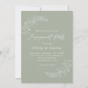 Modern Minimalist Boho Sage Green Engagement Party Invitation