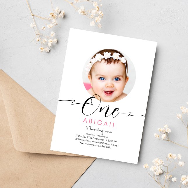 Modern minimalist boho script 1st birthday invitation (Creator Uploaded)