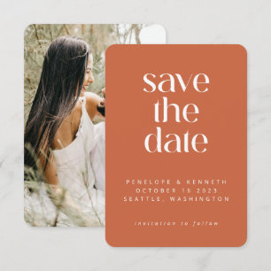 Modern Minimalist Boho Terracotta Simple Photo Save The Date