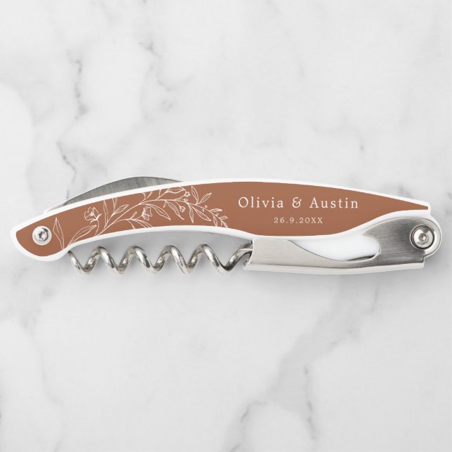 Modern Minimalist Boho Terracotta Wedding Favours Corkscrew (Back)