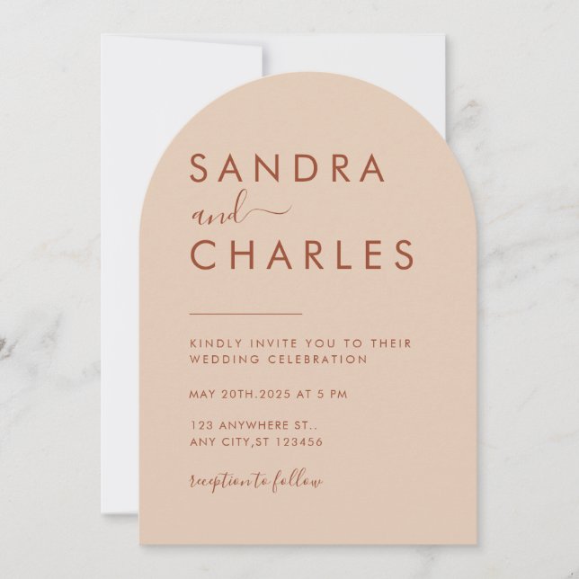 Modern Minimalist Boho Terracotta wedding  Invitation (Front)