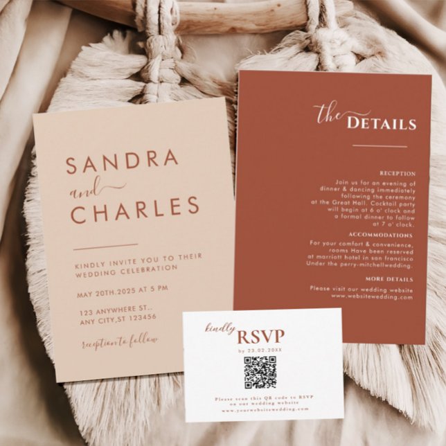 Modern Minimalist Boho Terracotta wedding  Invitation (Creator Uploaded)