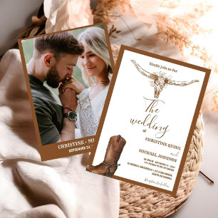 Modern Minimalist Boho Western Cowboy Wedding  Invitation