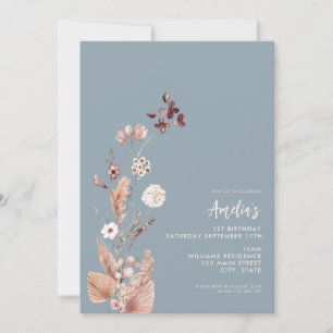 Modern Minimalist Boho Wildflower 1st Birthday Invitation