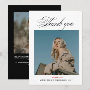Modern minimalist bold black typography grad 2026 thank you card