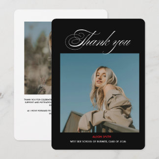 Modern minimalist bold black typography grad 2026  thank you card
