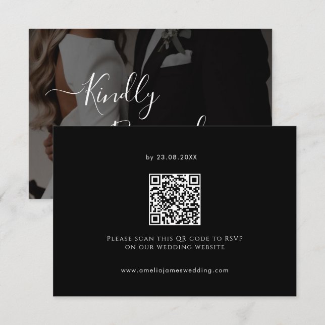 Modern Minimalist bold black Wedding RSVP Card (Front/Back)