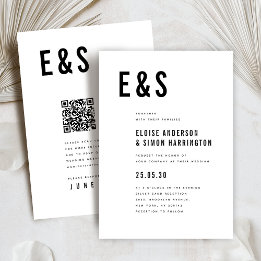 Modern Minimalist Bold Monogram QR Code Wedding Invitation