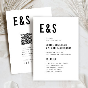 Modern Minimalist Bold Monogram QR Code Wedding Invitation