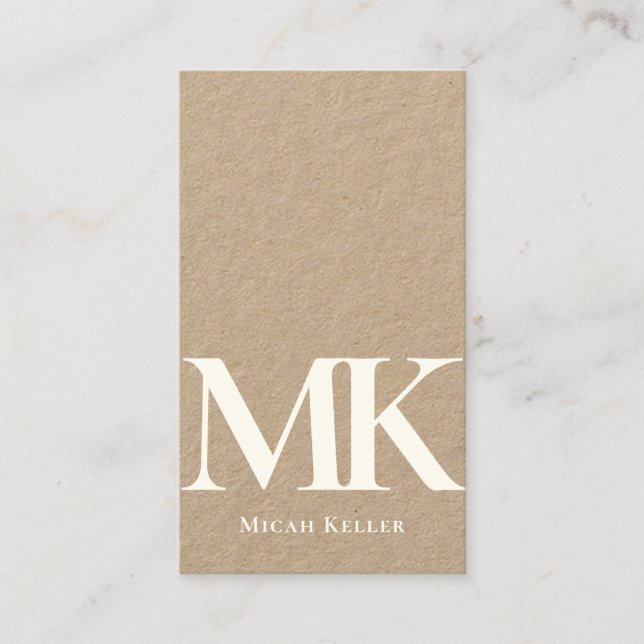 Modern Minimalist Bold Monogram Unique Kraft Business Card (Front)