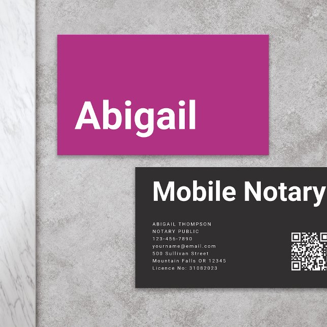 Modern Minimalist Bold Pink Mobile Notary Business Card (Creator Uploaded)
