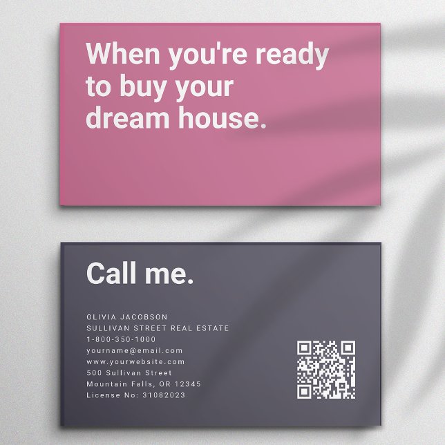 Modern Minimalist Bold Pink Real Estate Business Card (Creator Uploaded)