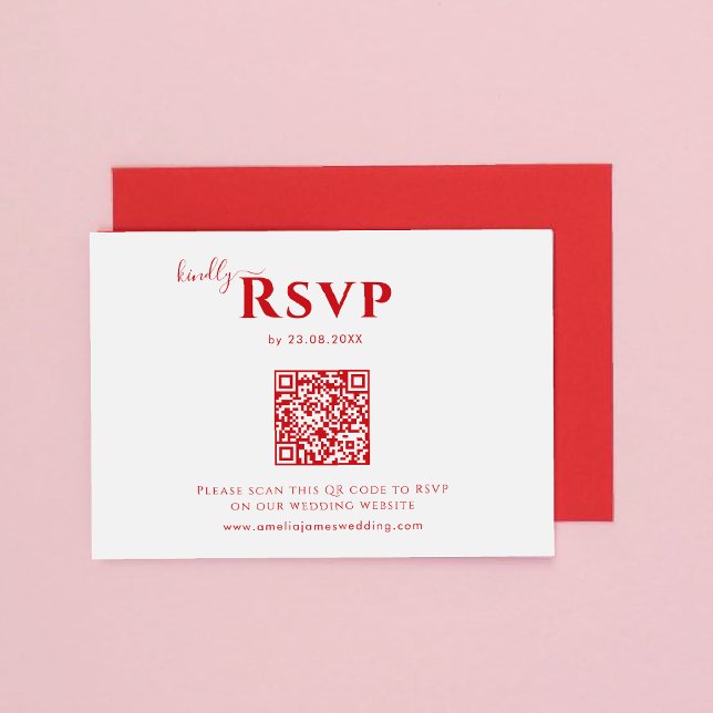 Modern Minimalist bold red and pink Wedding RSVP Card (Creator Uploaded)