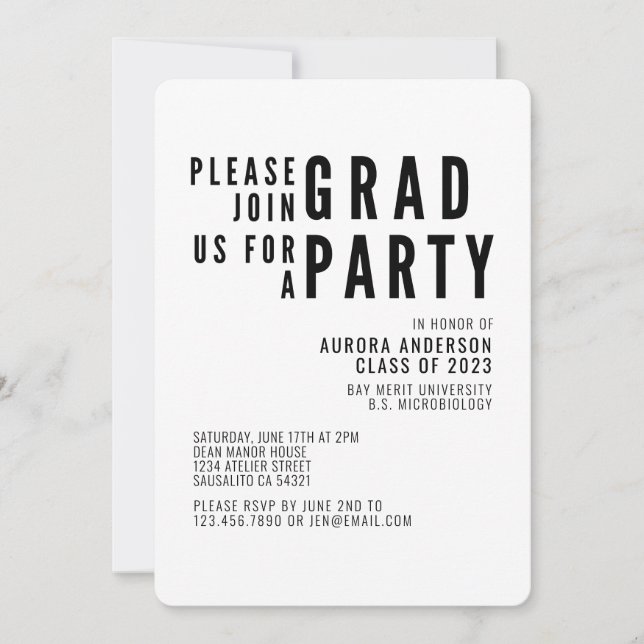 Modern Minimalist Bold Typography Graduation Party Invitation (Front)