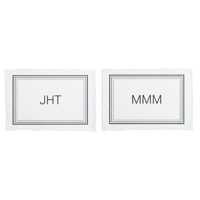 Modern Minimalist Border Husband Wife Initials Pillowcase (Front-Set)