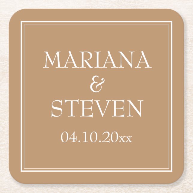 Modern Minimalist Border Tan Beige Square Paper Coaster (Front)