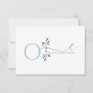 Modern Minimalist Botanical Aqua Monogram Card