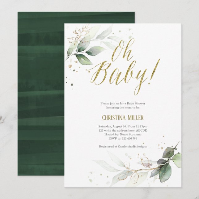Modern, Minimalist, Botanical, Baby Boy Shower Invitation (Front/Back)