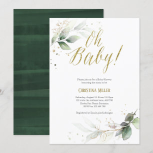 Modern, Minimalist, Botanical, Baby Boy Shower Invitation
