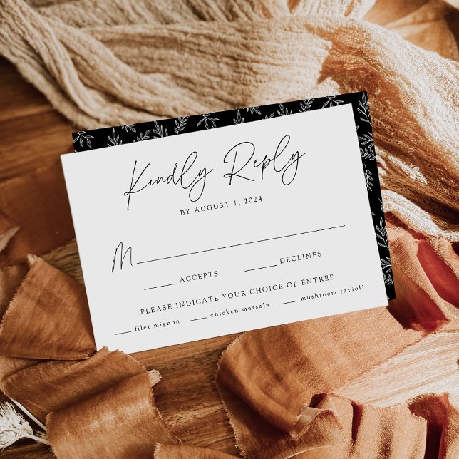 Modern Minimalist Botanical Black Meal Choice RSVP Card (Creator Uploaded)