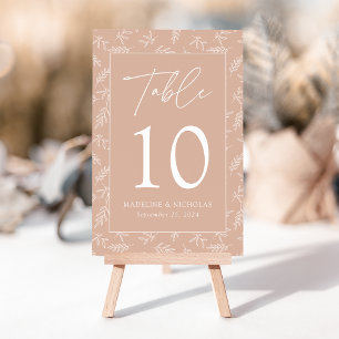 Modern Minimalist Botanical Blush Wedding Table Number