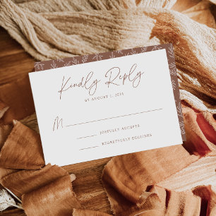 Modern Minimalist Botanical Brown Clay Wedding RSVP Card